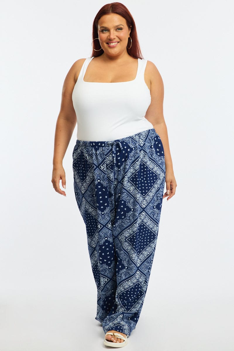 Blue Paisley Wide Leg Pants for YouandAll Fashion