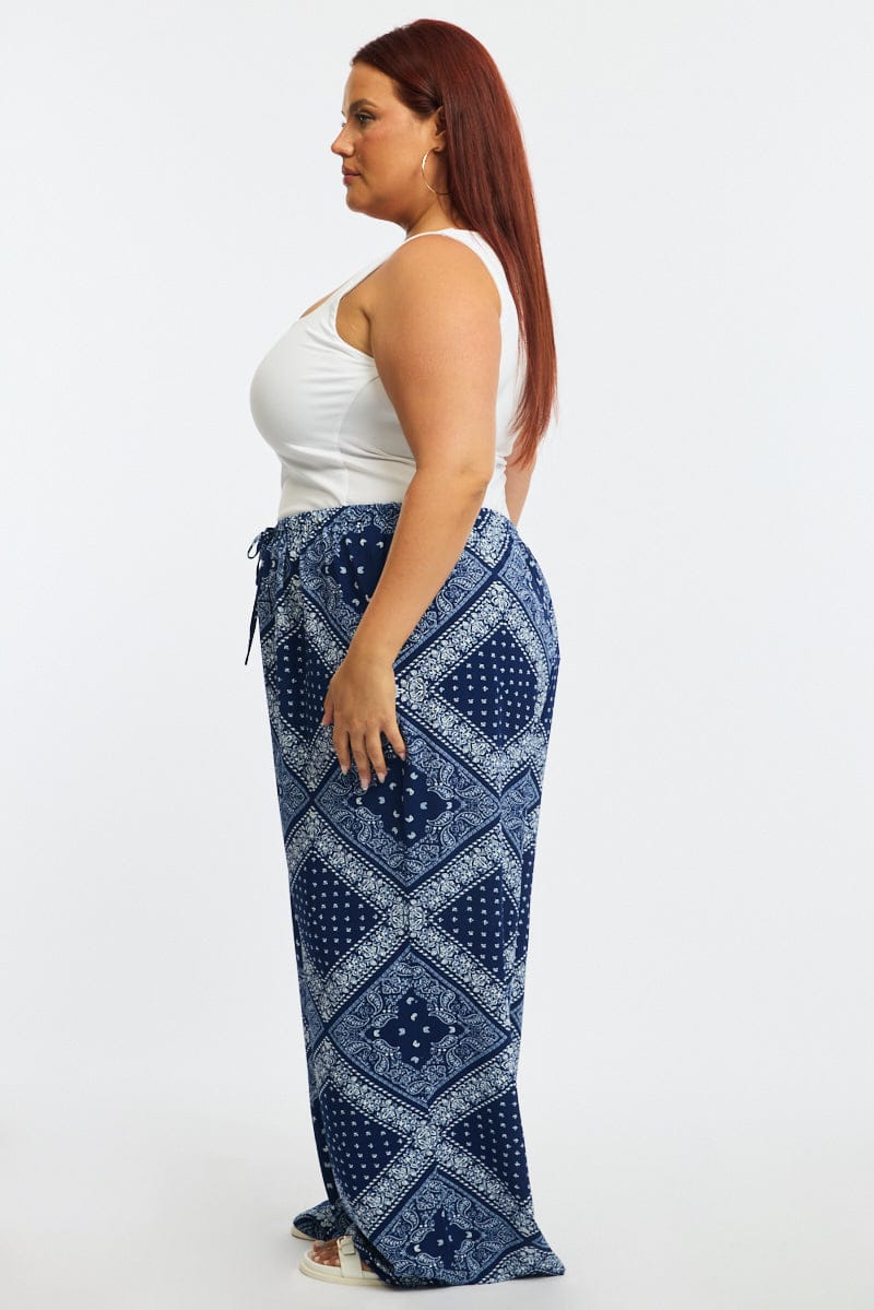 Blue Paisley Wide Leg Pants for YouandAll Fashion