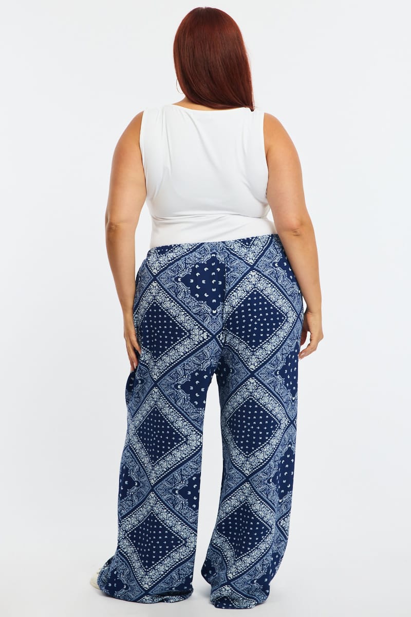 Blue Paisley Wide Leg Pants for YouandAll Fashion