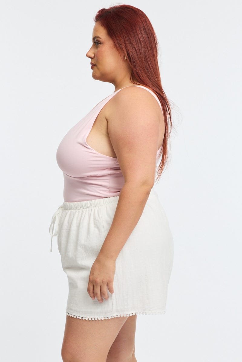 White Shorts Elastic Waist High Rise for YouandAll Fashion