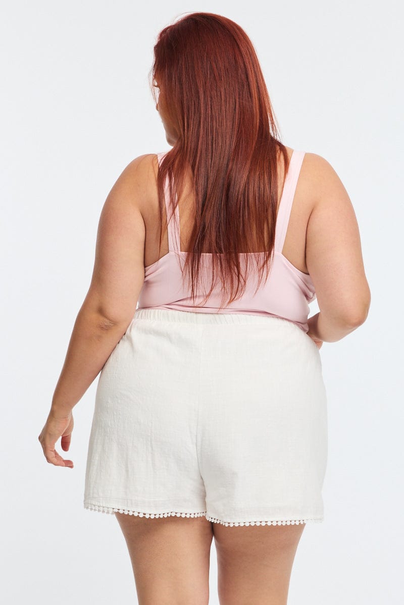 White Shorts Elastic Waist High Rise for YouandAll Fashion