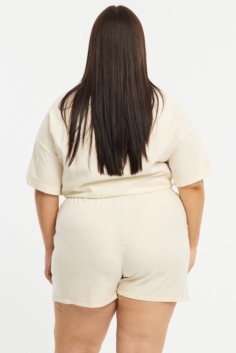 White Shorts Elastic Waist Outpocket for YouandAll Fashion