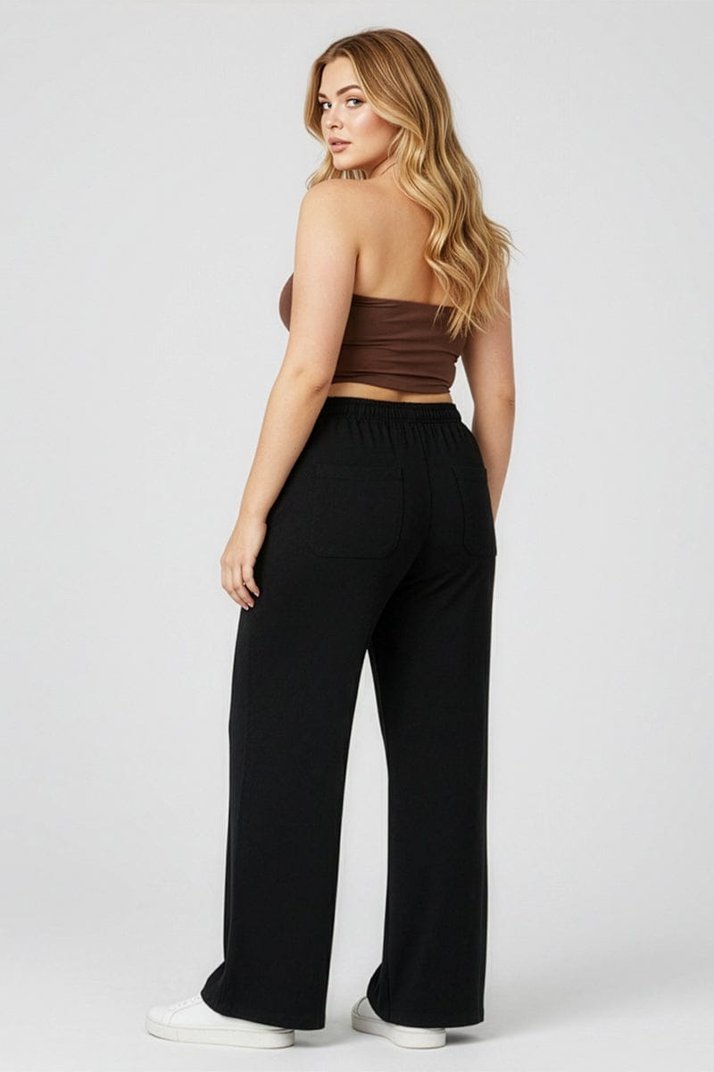Black Wide Leg Pants Elasticated Waist for YouandAll Fashion