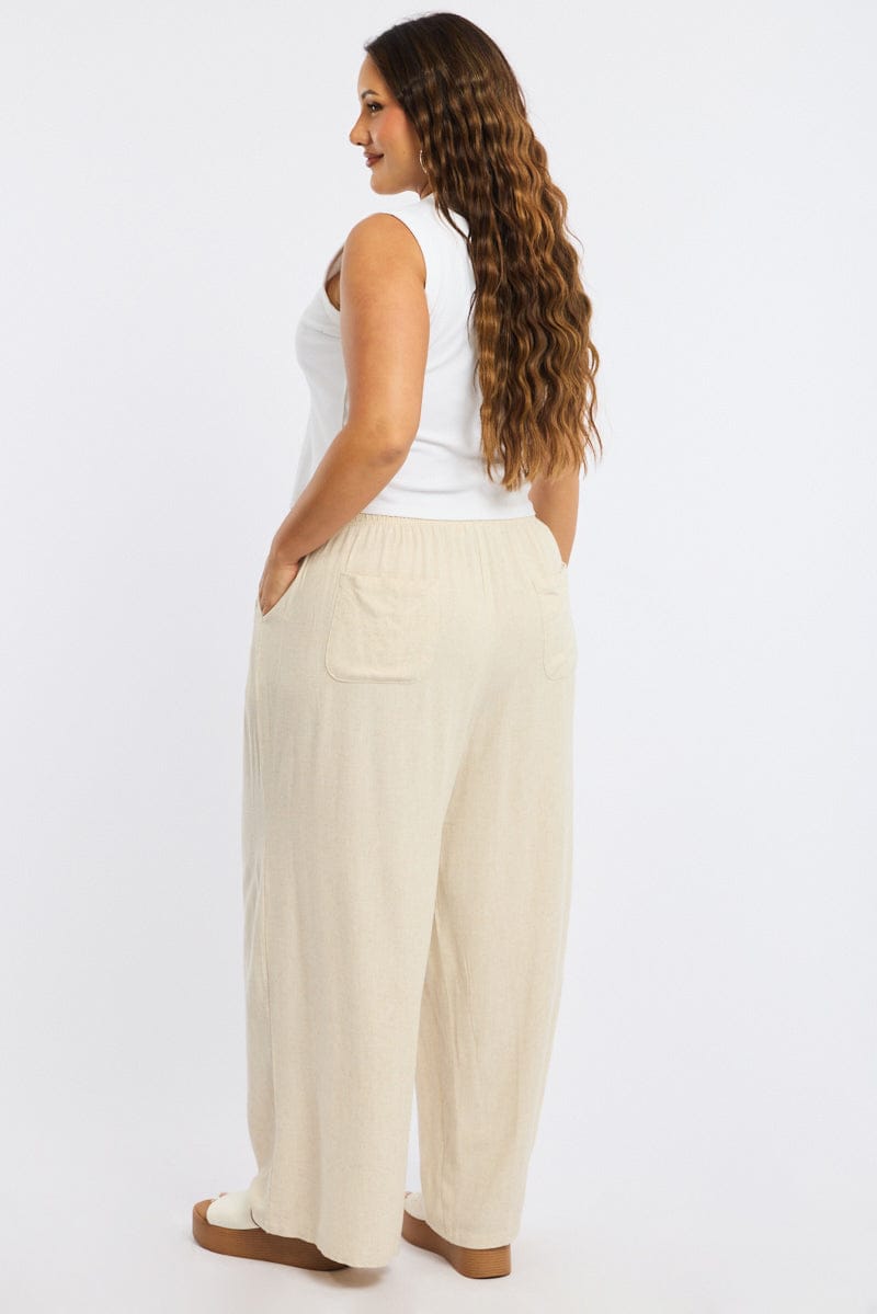 Beige Wide Leg Pants Elasticated Waist for YouandAll Fashion