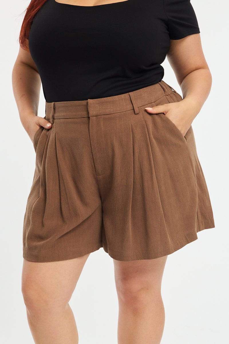 Brown Bermuda Shorts Elastic Waist for YouandAll Fashion