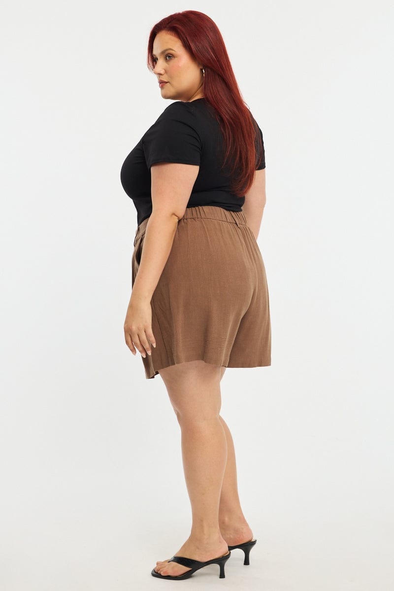 Brown Bermuda Shorts Elastic Waist for YouandAll Fashion