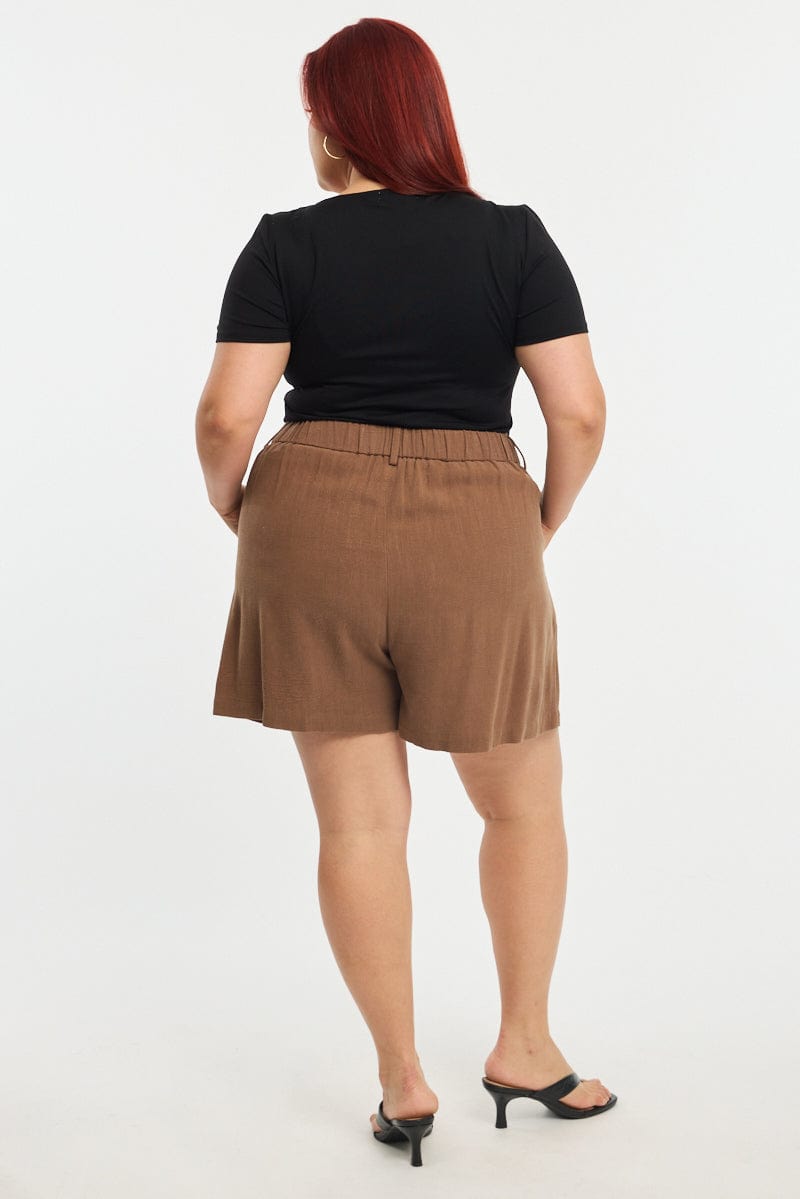Brown Bermuda Shorts Elastic Waist for YouandAll Fashion