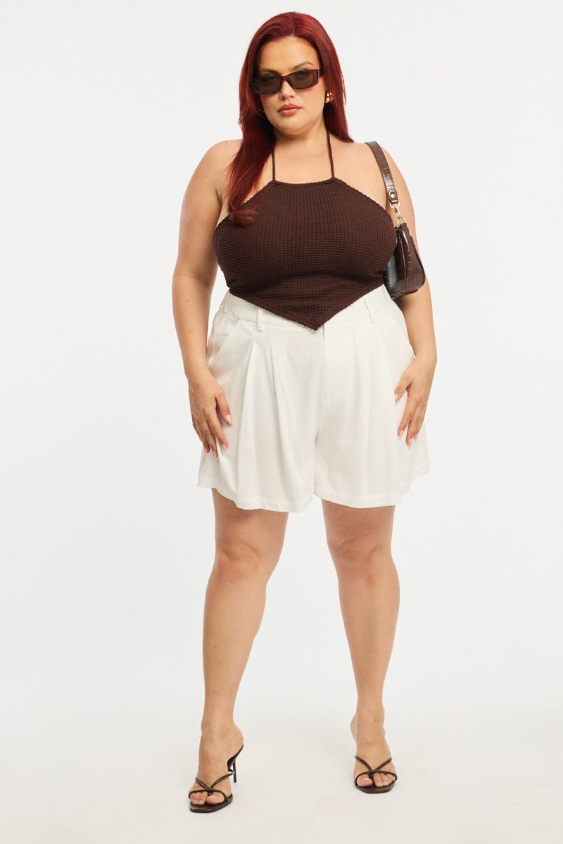 White Bermuda Shorts Elastic Waist for YouandAll Fashion