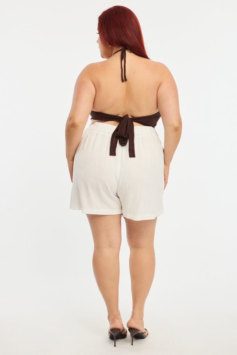 White Bermuda Shorts Elastic Waist for YouandAll Fashion