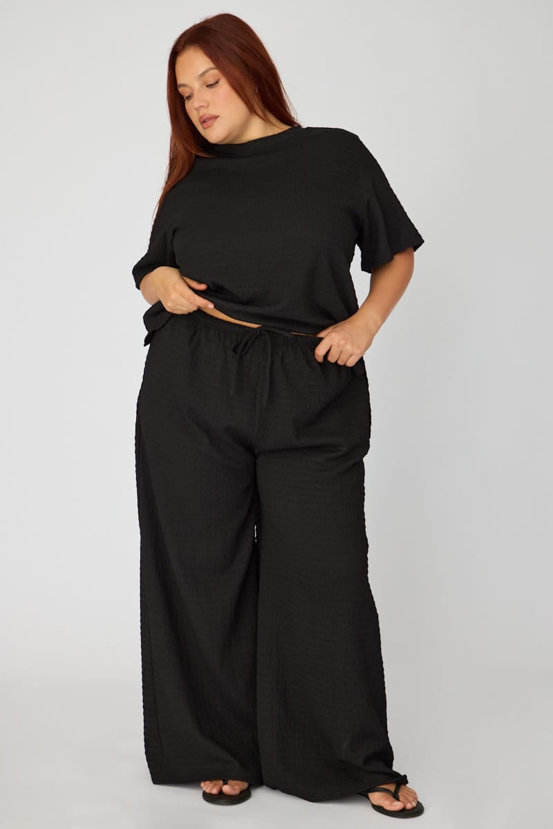 Black Wide Leg Pants Textured for YouandAll Fashion