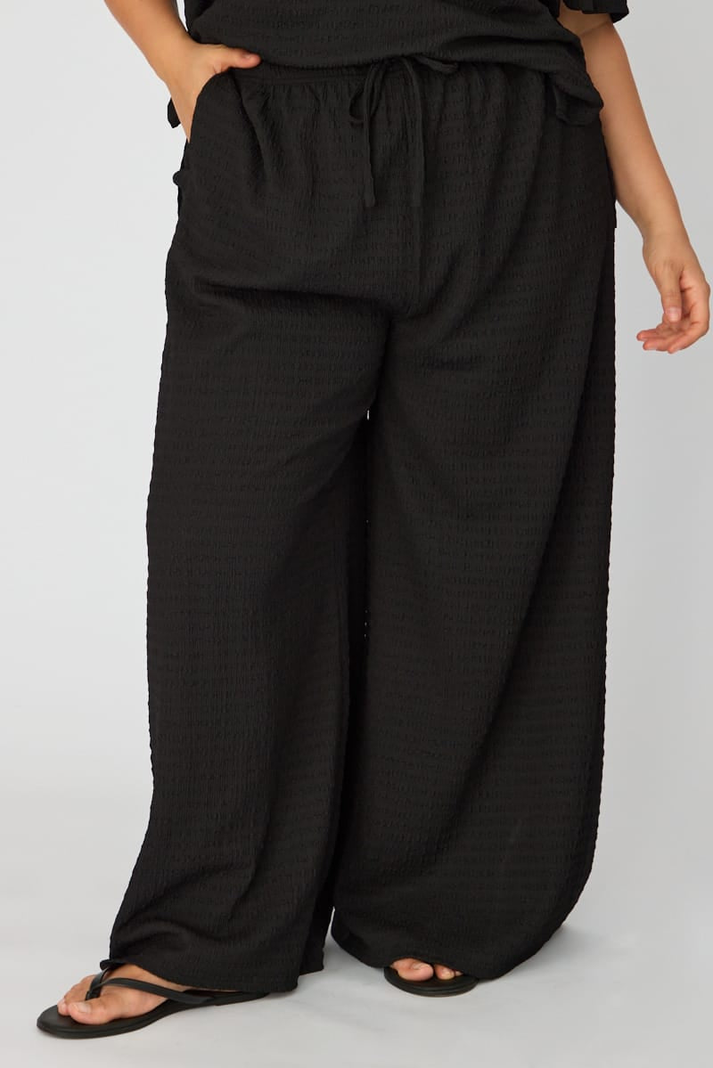Black Wide Leg Pants Textured for YouandAll Fashion