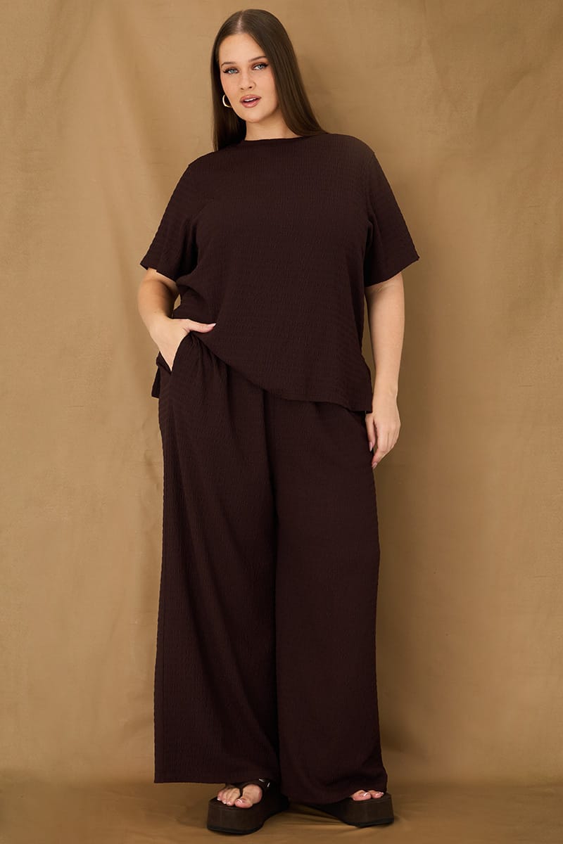 Brown Wide Leg Pants Textured for YouandAll Fashion