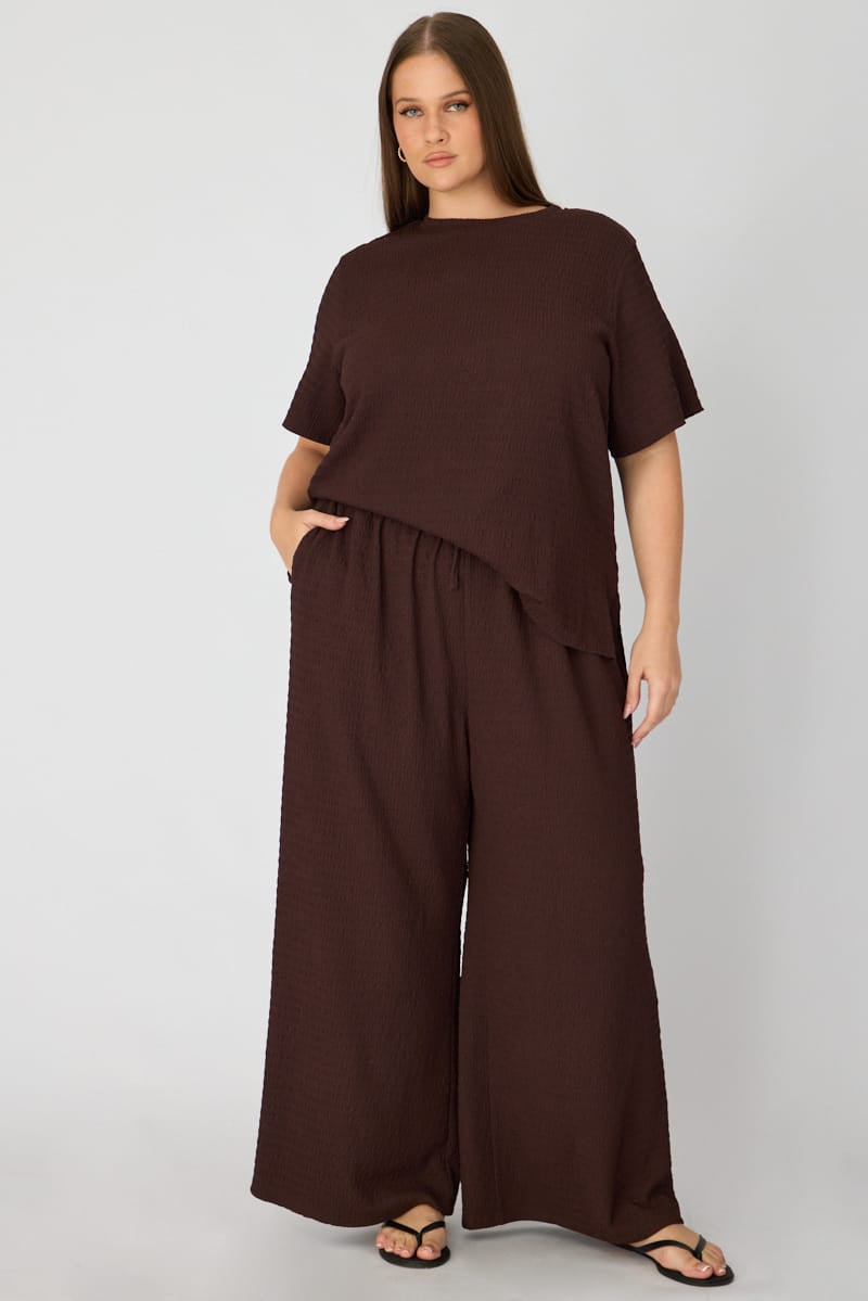 Brown Wide Leg Pants Textured for YouandAll Fashion