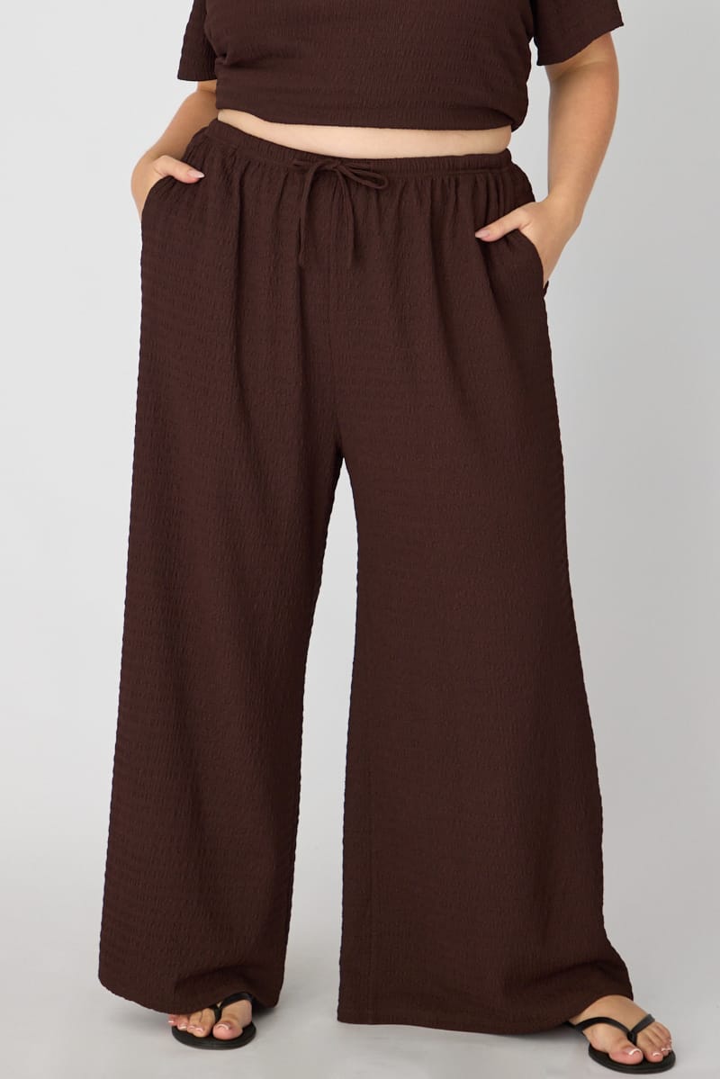 Brown Wide Leg Pants Textured for YouandAll Fashion