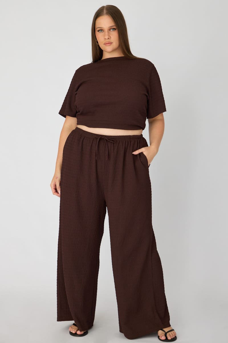 Brown Wide Leg Pants Textured for YouandAll Fashion