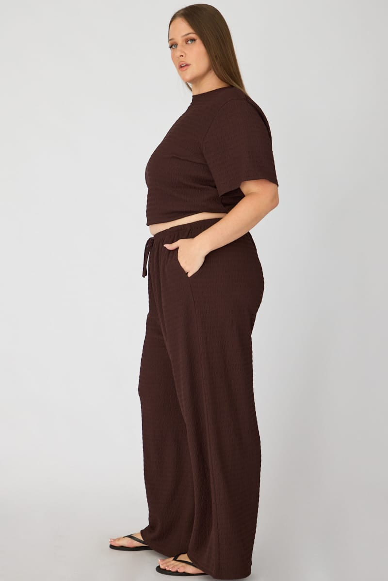 Brown Wide Leg Pants Textured for YouandAll Fashion
