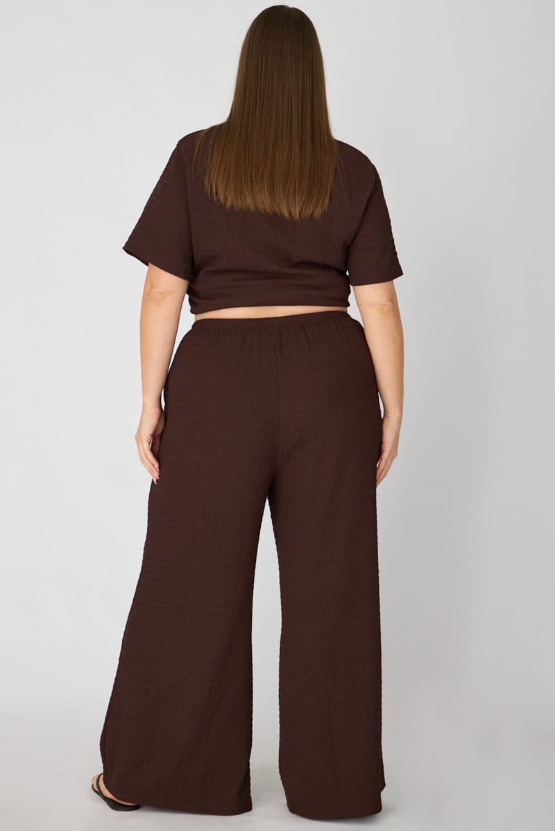 Brown Wide Leg Pants Textured for YouandAll Fashion