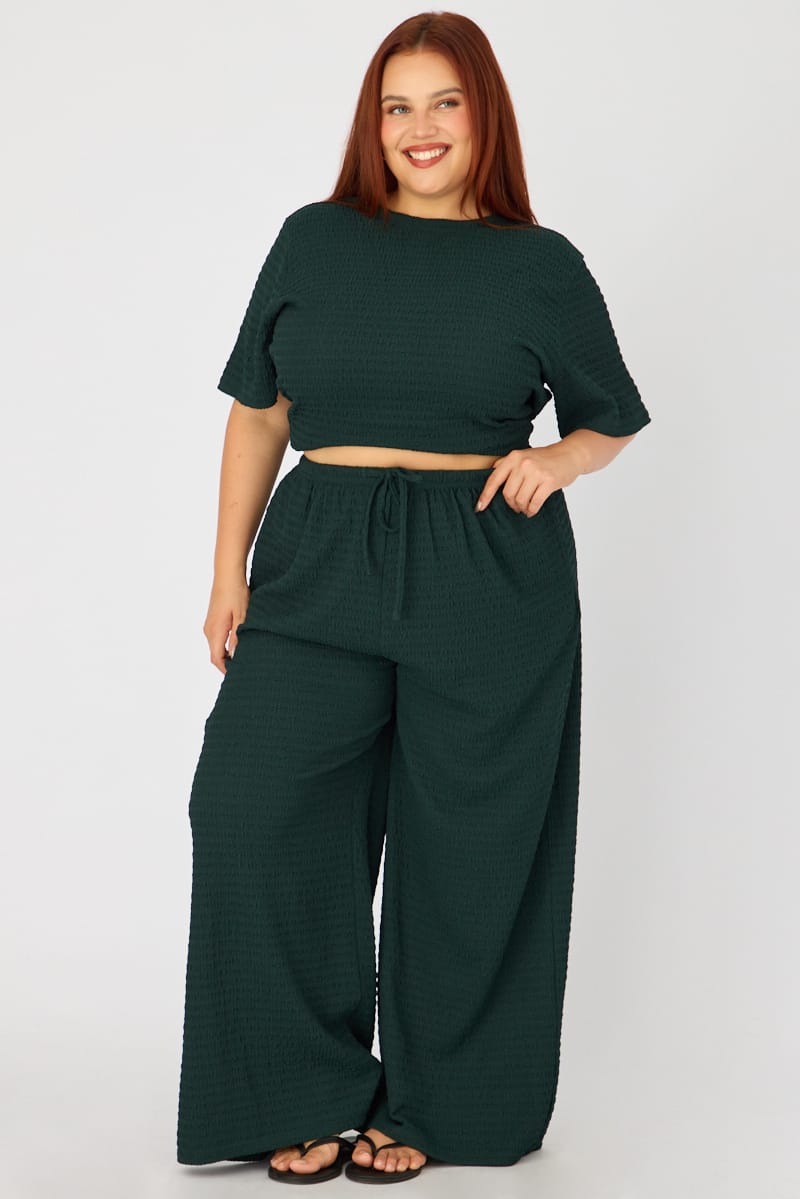 Green Wide Leg Pants Textured for YouandAll Fashion