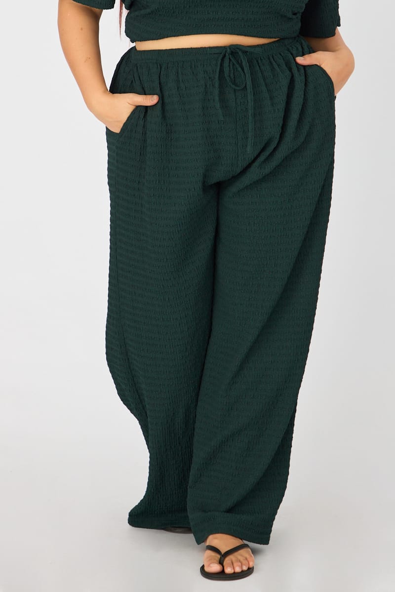 Green Wide Leg Pants Textured for YouandAll Fashion