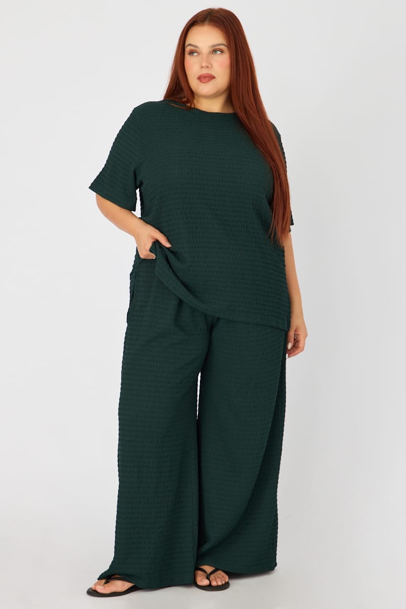 Green Wide Leg Pants Textured for YouandAll Fashion