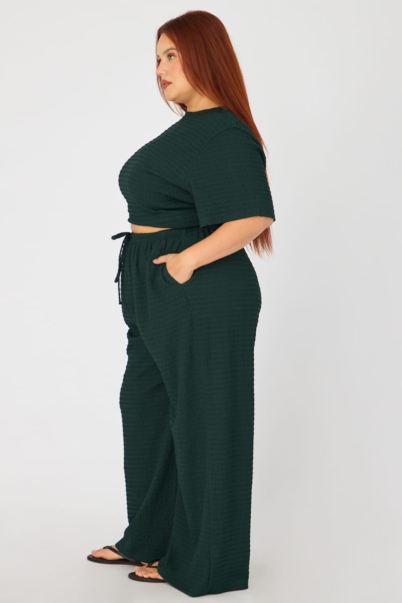 Green Wide Leg Pants Textured for YouandAll Fashion