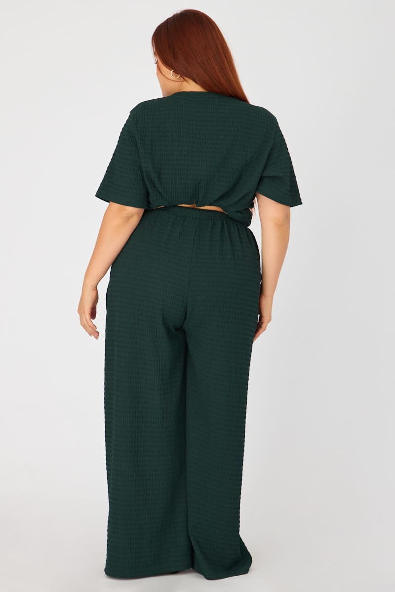 Green Wide Leg Pants Textured for YouandAll Fashion