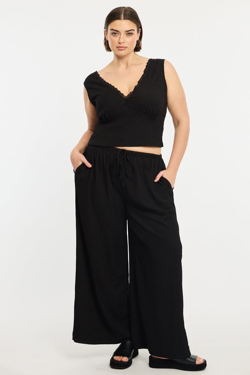 Black Wide Leg Pants Elastic Waist for YouandAll Fashion