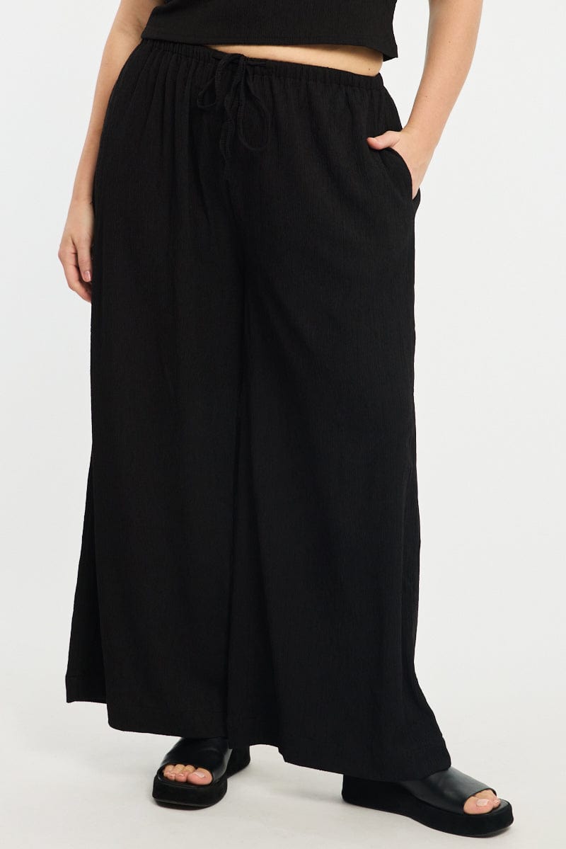 Black Wide Leg Pants Elastic Waist for YouandAll Fashion