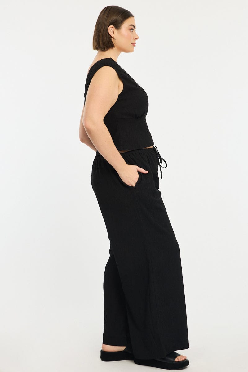 Black Wide Leg Pants Elastic Waist for YouandAll Fashion