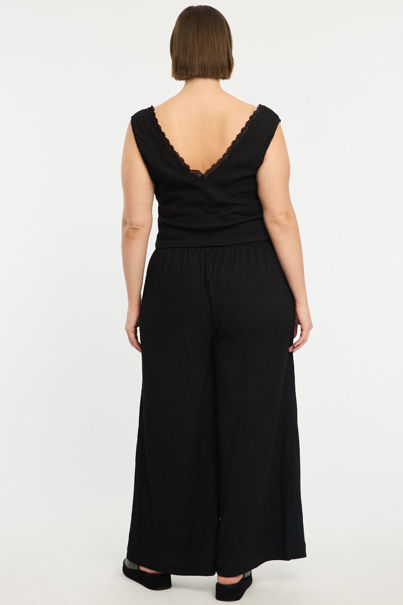 Black Wide Leg Pants Elastic Waist for YouandAll Fashion