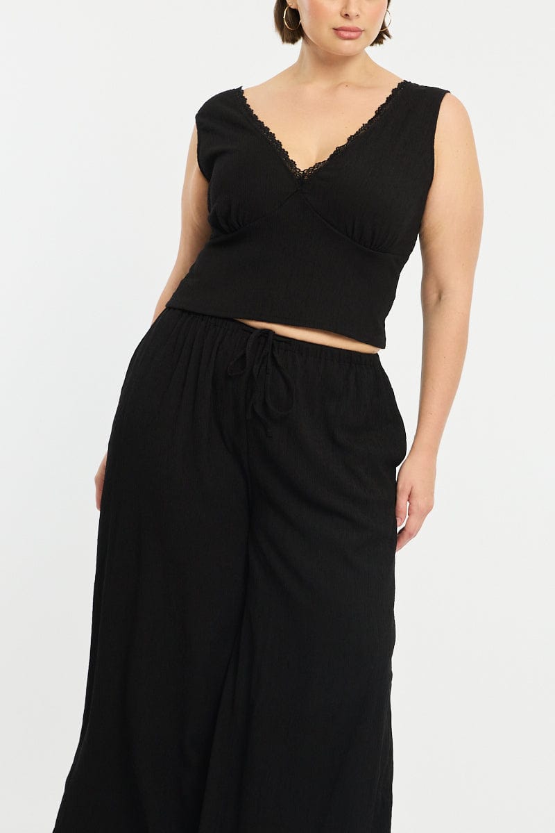 Black Wide Leg Pants Elastic Waist for YouandAll Fashion