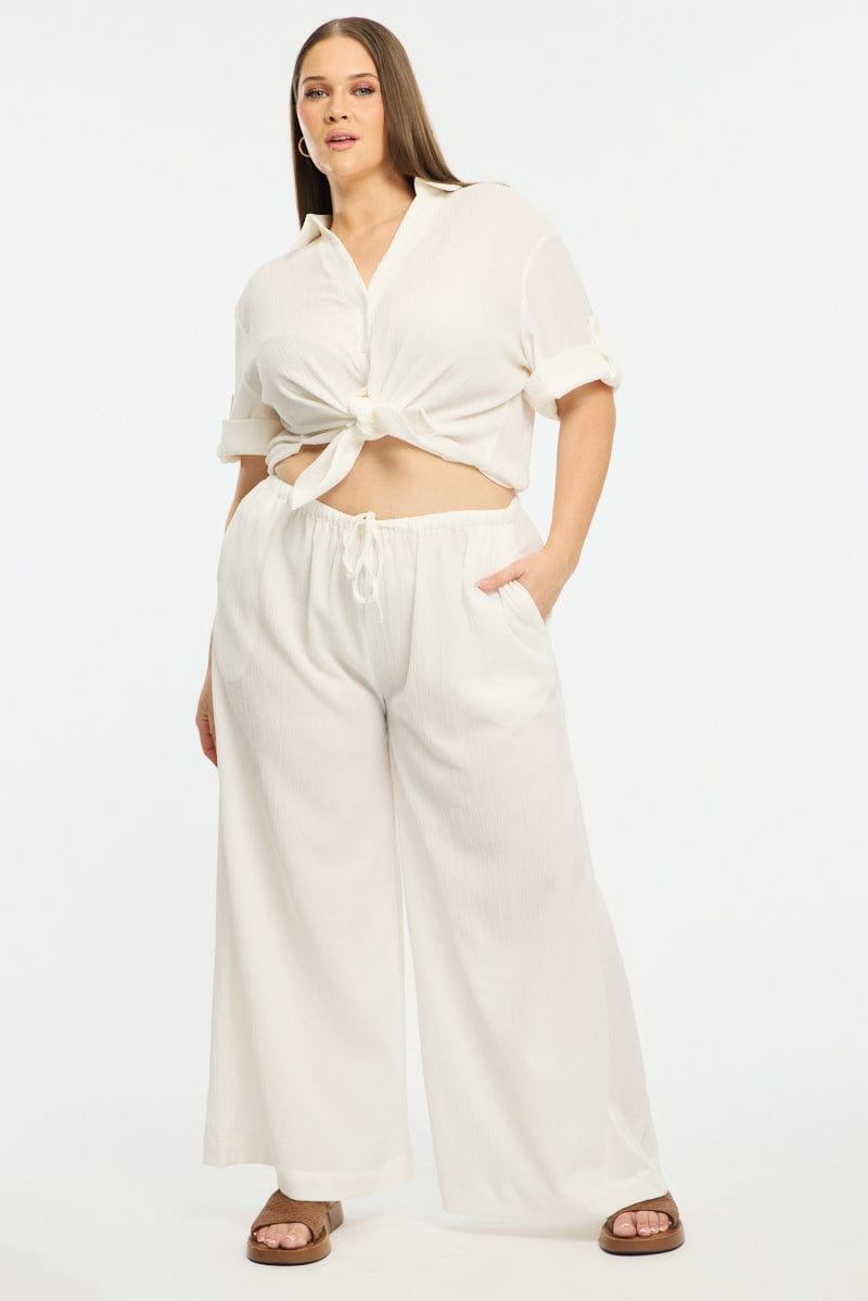 White Wide Leg Pants Elastic Waist for YouandAll Fashion