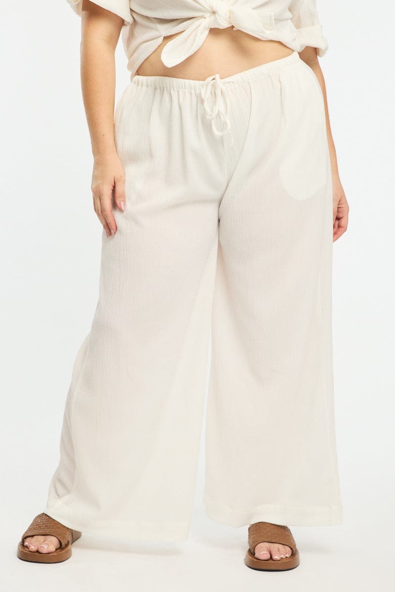 White Wide Leg Pants Elastic Waist for YouandAll Fashion