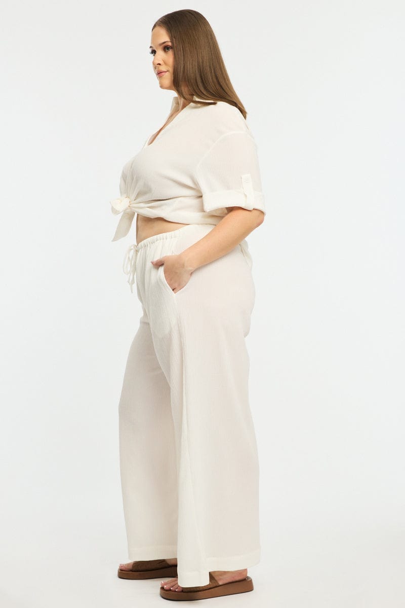 White Wide Leg Pants Elastic Waist for YouandAll Fashion