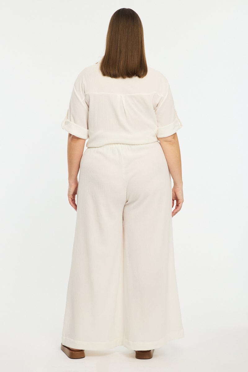 White Wide Leg Pants Elastic Waist for YouandAll Fashion