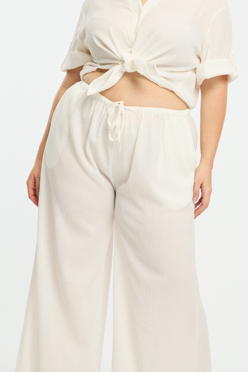 White Wide Leg Pants Elastic Waist for YouandAll Fashion