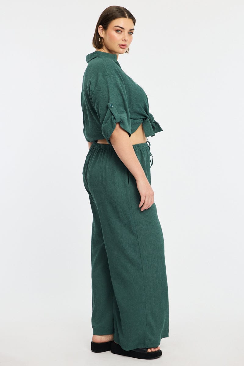 Green Wide Leg Pants Elastic Waist for YouandAll Fashion