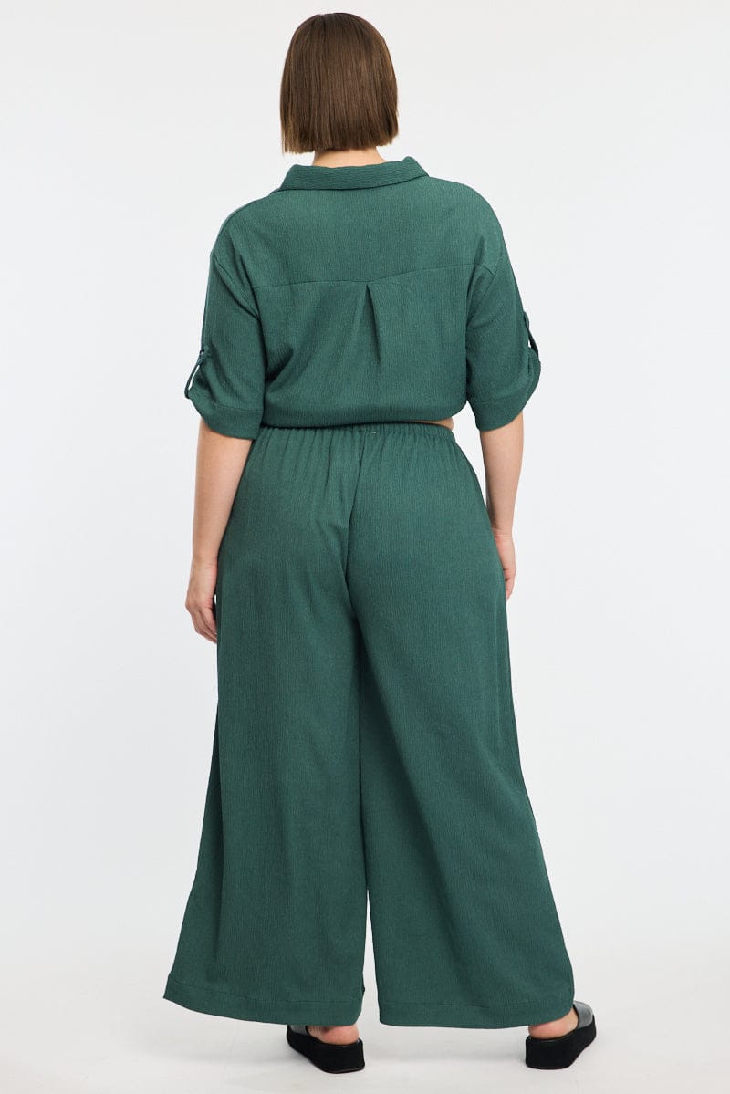 Green Wide Leg Pants Elastic Waist for YouandAll Fashion