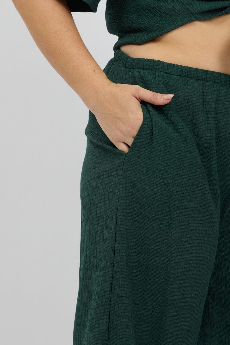 Green Textured Drawstring Wide Leg Pants for YouandAll Fashion
