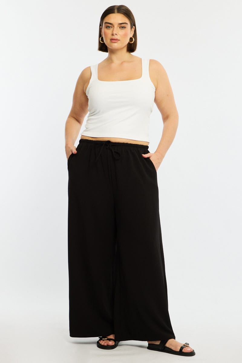 Black Wide Leg Pants Relaxed Fit Stretch for YouandAll Fashion