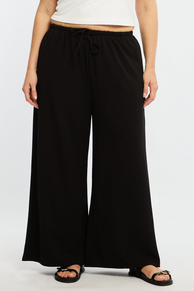 Black Wide Leg Pants Relaxed Fit Stretch for YouandAll Fashion