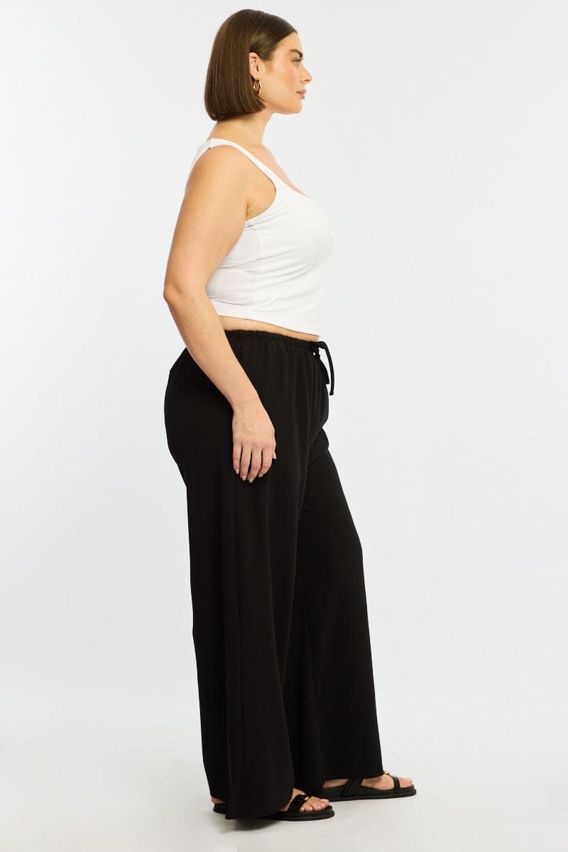 Black Wide Leg Pants Relaxed Fit Stretch for YouandAll Fashion