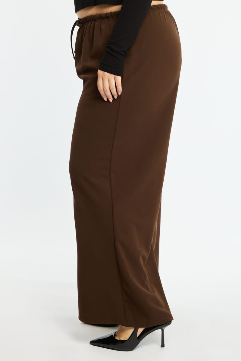 Brown Wide Leg Pants Relaxed Fit Stretch for YouandAll Fashion