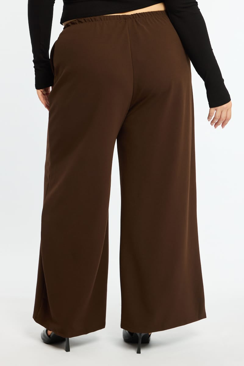 Brown Wide Leg Pants Relaxed Fit Stretch for YouandAll Fashion