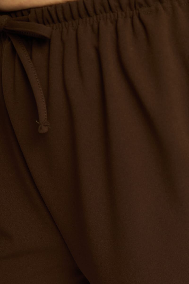 Brown Wide Leg Pants Relaxed Fit Stretch for YouandAll Fashion