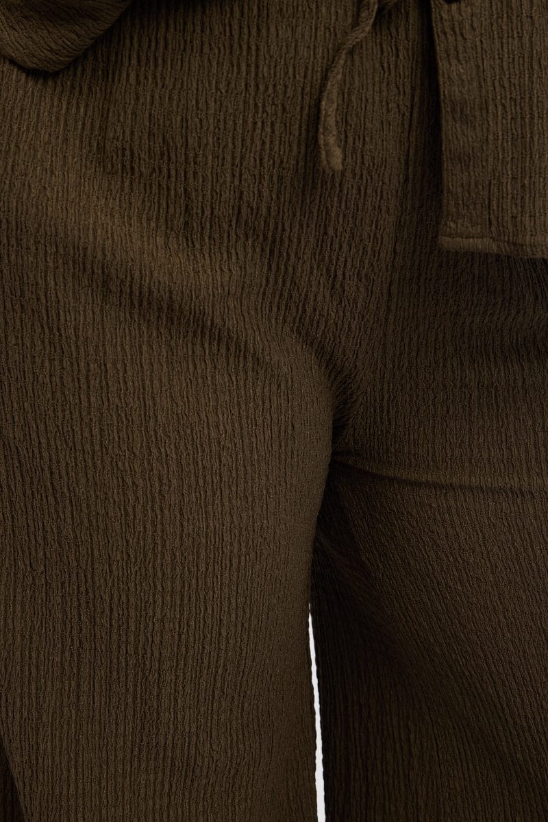 Brown Textured Elastic Waist Wide Leg Pants for YouandAll Fashion