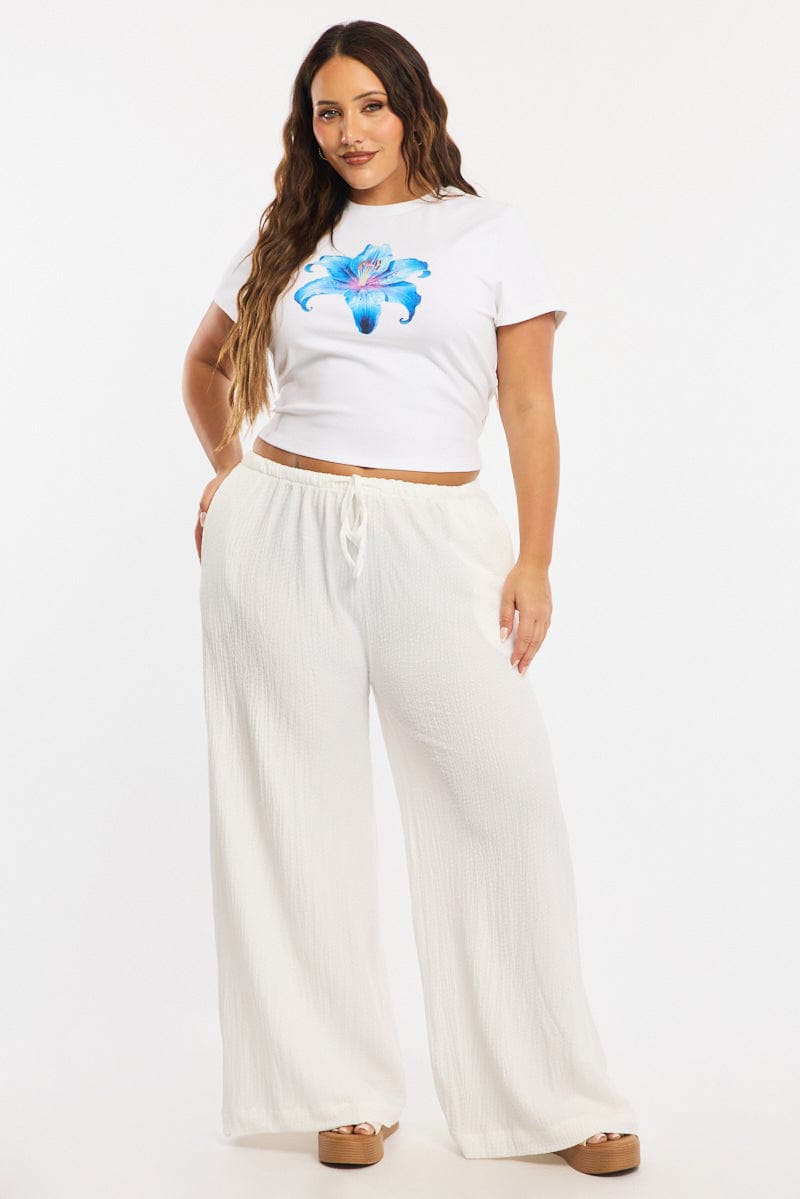 White Textured Pants Elastic Waist for YouandAll Fashion