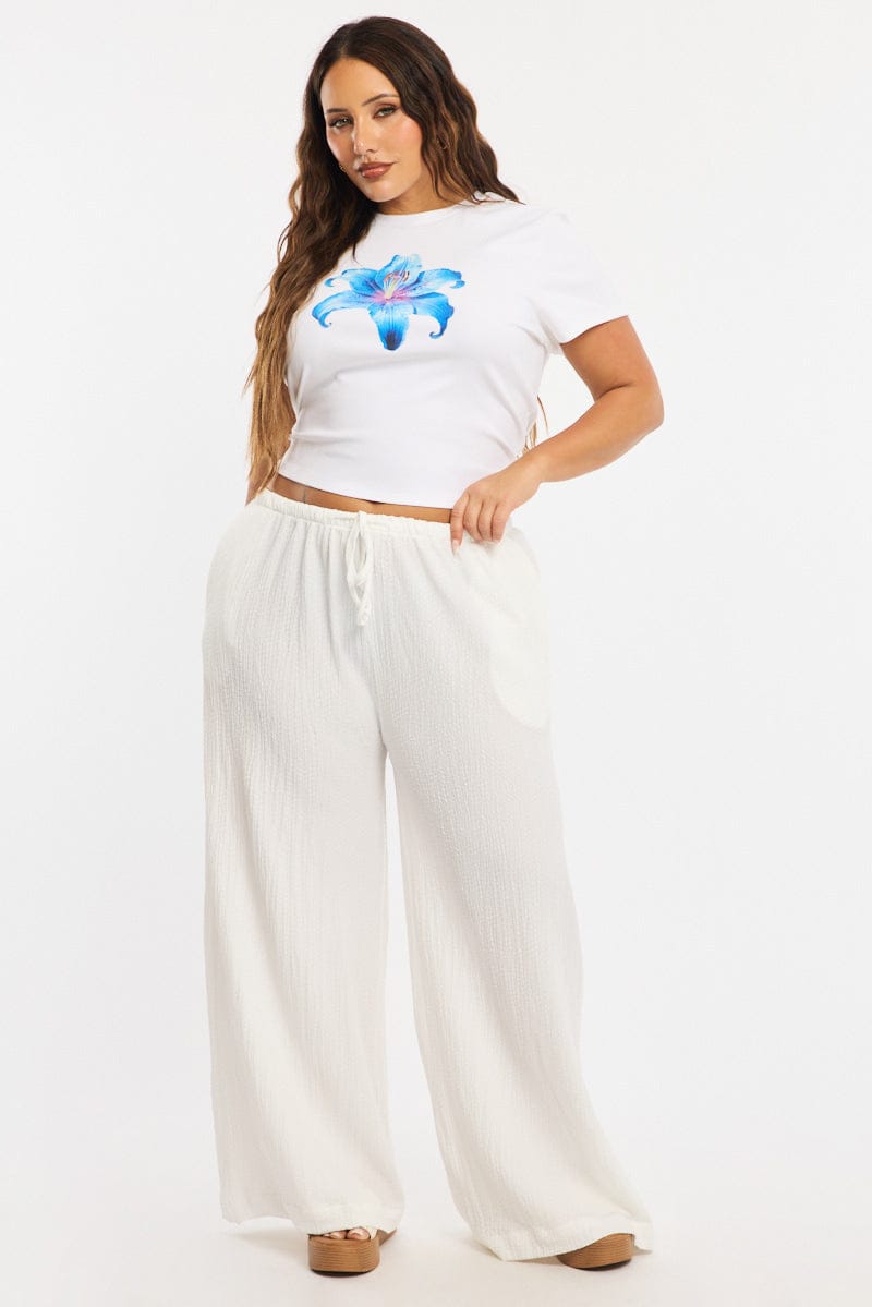 White Textured Pants Elastic Waist for YouandAll Fashion