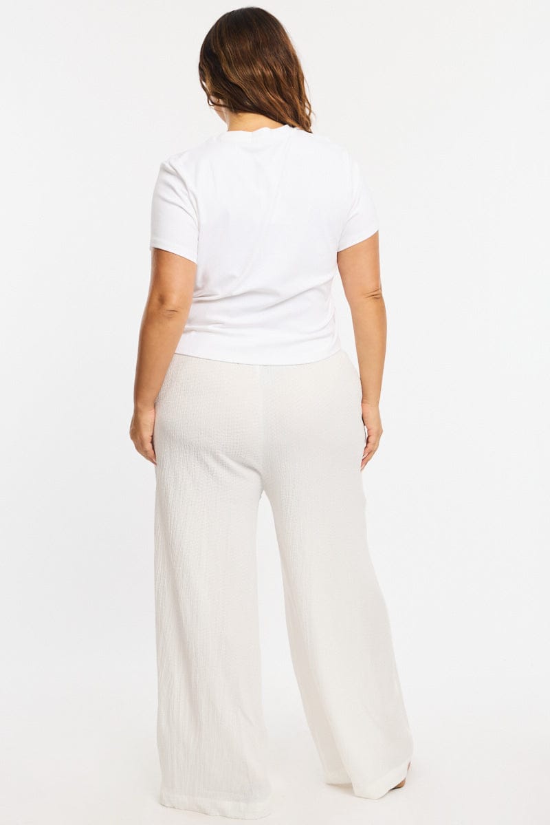 White Textured Pants Elastic Waist for YouandAll Fashion