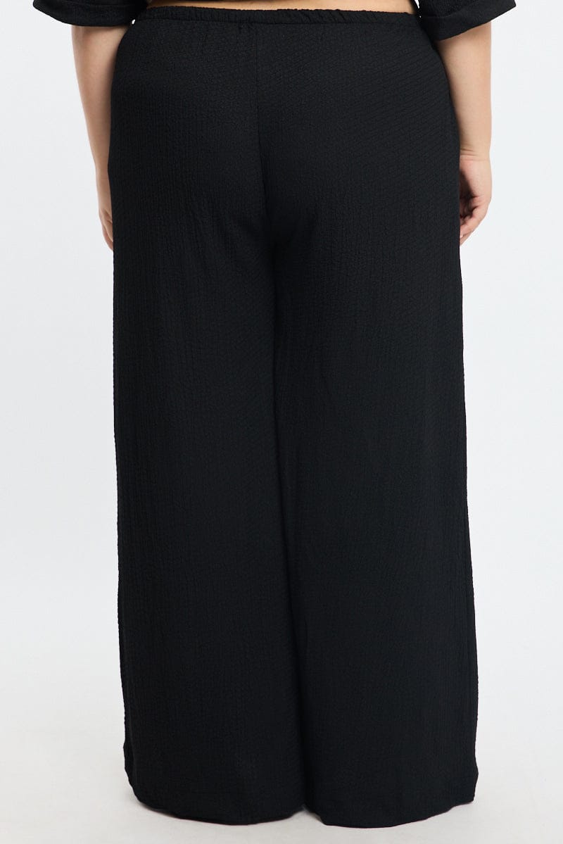 Black Textured Pants Elastic Waist for YouandAll Fashion